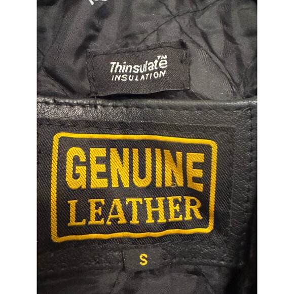 Genuine Leather Black Motorcycle Jacket Small Thinsulate Insulation With Belt & - Picture 4 of 9